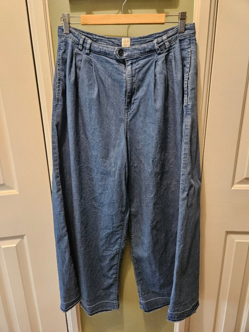 GAP x Doen Denim Trouser Pants Jeans 31 / 12 Blue Raw Hem Flowy Wide Leg - Picture 4 of 13